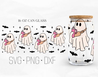 Boo-Jee Can Glass Wrap Svg, Fall SVG, Ghost Halloween Libbey Glass, 16oz Can Wrap, Svg, Png, DXF files for Cricut