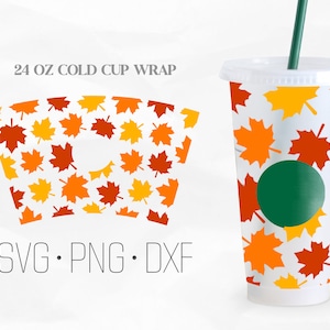 Herbst Full Wrap SVG, Ahornblatt svg, Venti Cold Cup 24 Oz, SVG, Png, DXF-Dateien für Cricut