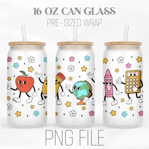 Teacher Character Can Wrap Png, Retro Teacher png, Back To School Png, 16oz Libbey Glass Can Tumbler Sublimation Design Digital Png File