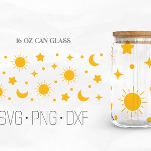 Moon and star Can Glass Wrap SVG, Moon Libbey glass svg, Star svg, 16oz Libbey Wrap Svg, Svg, Png, DXF files for Cricut