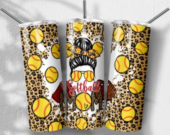 Softball Mom Png, Leopard Sublimation Designs, Skinny Tumbler 20oz, PNG Datei Digital Download