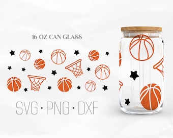 Basketball Can Glass Wrap SVG, 16oz Libbey Wrap Svg, Svg, Png, DXF files for Cricut