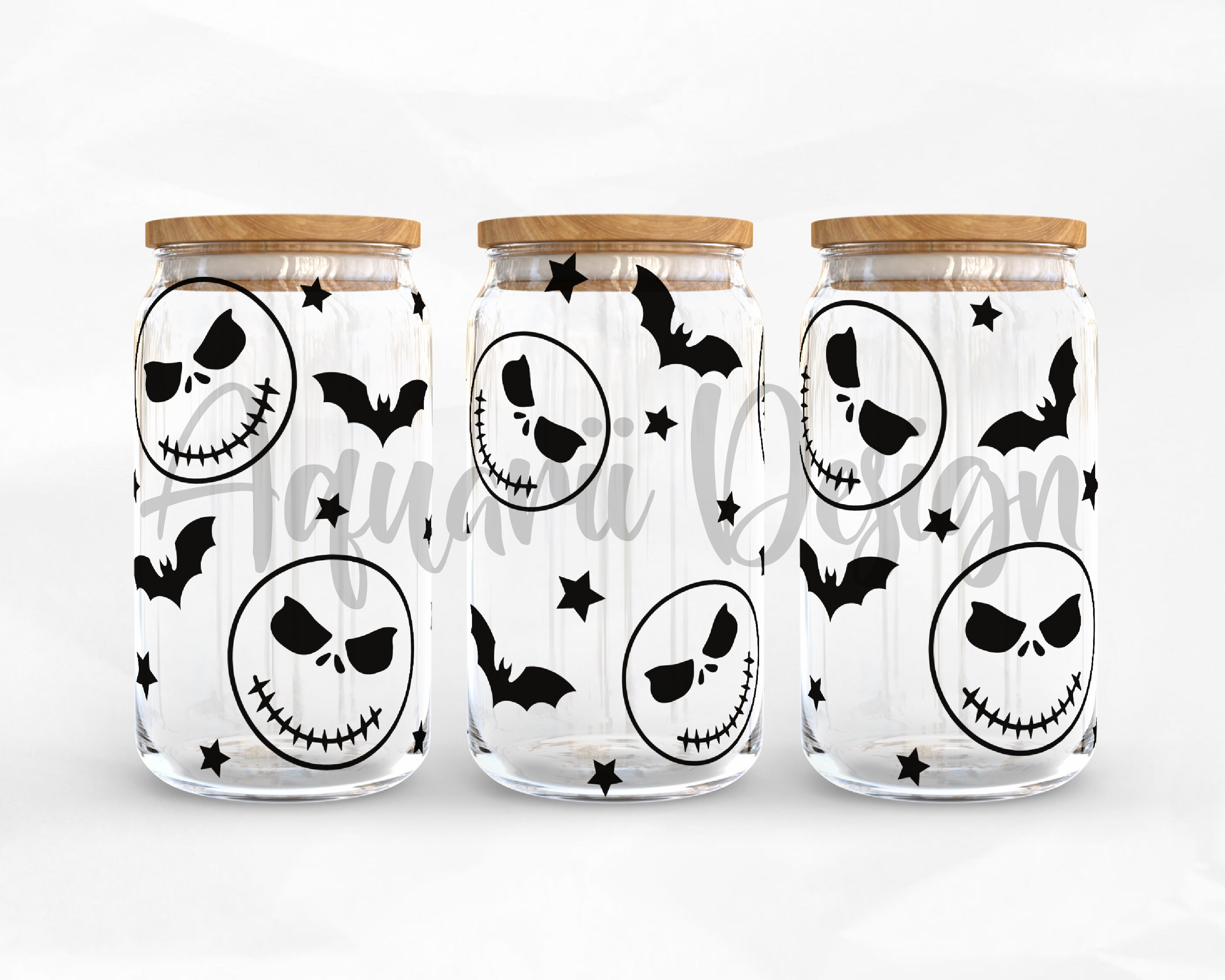 Jack Skellington Glass Cup with Bamboo Lids and Straw – Mrs Pretty Prints