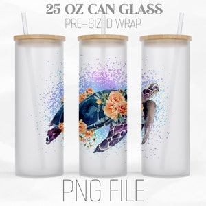 Sea turtle Glass Can Wrap Png, Animal Ocean 25oz Libbey Glass Can Tumbler Sublimation Design Digital Png File