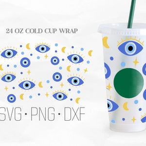 Evil Eye Full Wrap Svg, Evil Eye SVG, Venti Cold Cup 24 Oz, Svg, Png, DXF files for Cricut