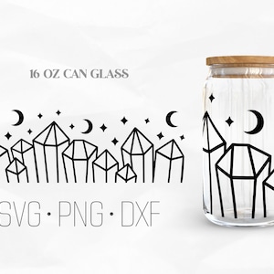 Boho Crystals Can Glass Wrap SVG, Celestial Libbey glass svg, 16oz Libbey Wrap Svg, Svg, Png, DXF files for Cricut