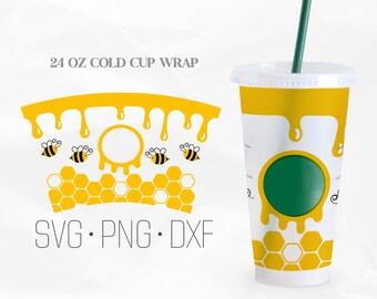 Honey Comb Full Wrap Svg, Honeycomb Drips Svg, Honeycomb SVG, Venti Cold Cup SVG, Svg, Png, DXF files for Cricut