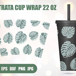 Monstera Leaves Starta Cup Svg, Monstera svg, Hibiscus svg, Tropical leaf svg, Strata 22 oz Cup, Svg, Png, DXF files for Cricut