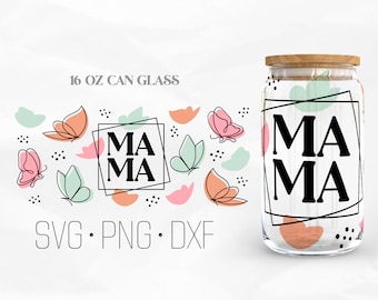 Mama Schmetterling Glas Wrap, Mom Life Libbey Glas, 16oz Can Wrap, Svg, Png, DXF Dateien für Cricut