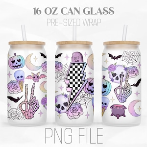 Retro Halloween Can Wrap Png, spooky vibes png, pumpkin 16oz Libbey Glass Can Tumbler Sublimation Design Digital Png File