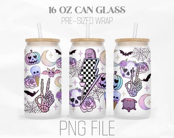 Retro Halloween Can Wrap Png, spooky vibes png, pumpkin 16oz Libbey Glass Can Tumbler Sublimation Design Digital Png File