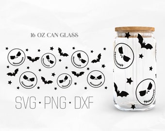 Jack Skellington Can Glass Wrap SVG, Halloween Can glass svg, horror svg, 16oz Libbey Wrap Svg, Svg, Png, DXF files for Cricut