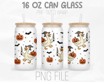 Silly Halloween Goose Libbey 16oz glas kan png, grappige heks gans png, Halloween-pompoen png, sublimatieontwerp