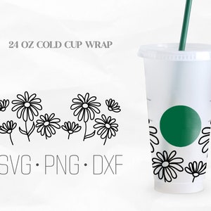 Daisy floral line Full Wrap cup svg, Line Flower svg, Botanical Line Drawing SVG, Venti Cold Cup 24oz, Svg, Png, DXF files for Cricut