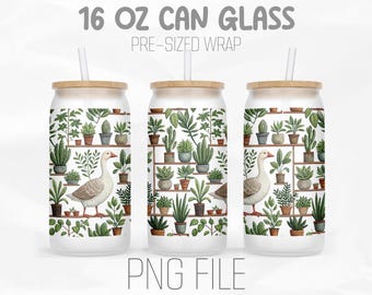 Goose Gardening Can Wrap Png, Boho Floral Png, Goose Humor Png, Plant Lover Png, 16oz Libbey Glass Can Tumbler Sublimation Digital Png File