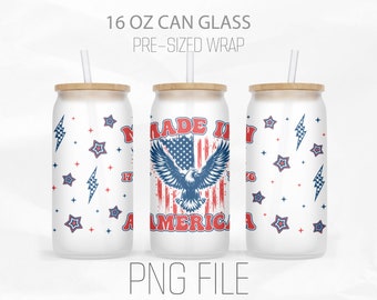 Made in America Can Wrap Png, 4th of July Png, Retro America Png, independence day, Libbey Glass Tumbler Sublimation Design Digital Png File