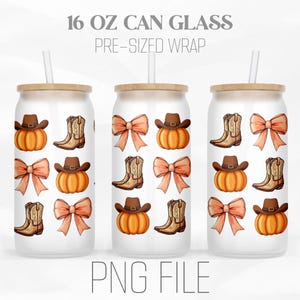 Howdy Pumpkin Can Wrap png, Western Fall Png, Coquette Bow Png, Country Fall Png, 16oz Libbey Glass Tumbler Sublimatie Digitaal Png-bestand
