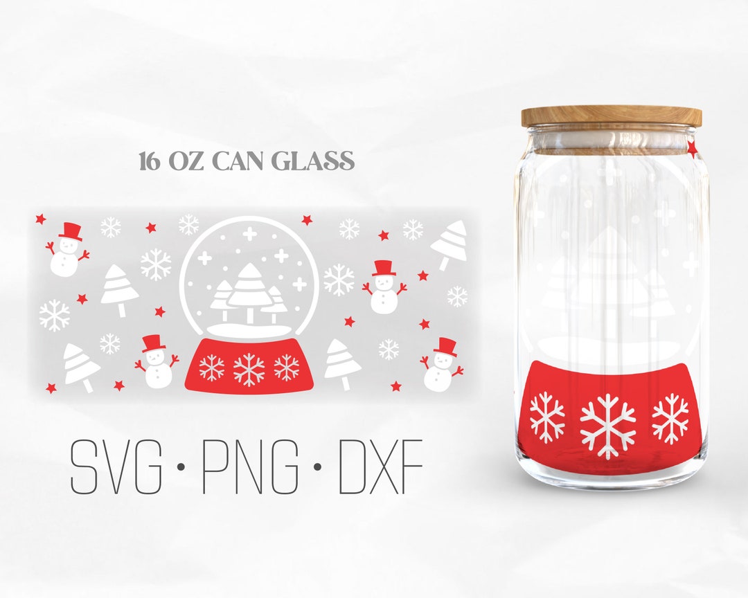 Christmas Snow Globe Can Glass Wrap SVG Winter Can Glass Wrap Etsy