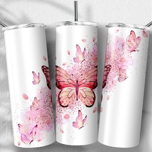 Rosa mariposas Png, diseños de sublimación de mariposa Png, vaso flaco 20oz, descarga Digital de archivo PNG