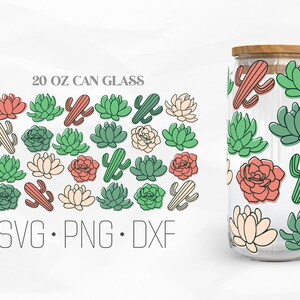 Sukkulenten Glas Wrap, Kaktus Libbey Glas, 20 Unzen kann wickeln, SVG, Png, DXF Dateien für Cricut
