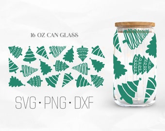 Christmas Tree Can Glass Wrap, Christmas Libbey Glass, 16oz Can Wrap, Svg, Png, DXF files for Cricut