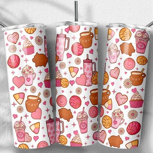 Cafecito Y Chisme Tumbler Png, Mexican Concha png, Pink Valentine png, Sublimation Designs, Skinny Tumbler 20oz, PNG File Digital Download