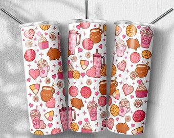 Cafecito Y Chisme Tumbler Png, Mexican Concha png, Pink Valentine png, Sublimation Designs, Skinny Tumbler 20oz, PNG File Digital Download