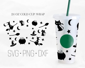 Basic Witch Cup SVG, Witchcraft svg, Witch Full Wrap Cup Svg, Svg, Png, DXF files for Cricut