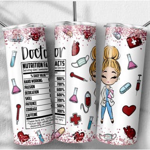 Läkares näringsfakta png, kvinnliga läkare sublimeringsdesigner, sjuksköterska png, smal tumbler 20oz, PNG-fil digital nedladdning