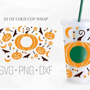 Pumpkin Halloween Full Wrap Svg, Halloween svg, Venti Cold Cup 24 Oz, Svg, Png, DXF files for Cricut