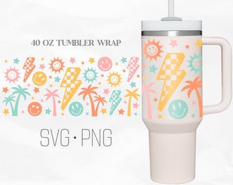 Retro Sommer Tumbler Wrap, Palm Tree, Sommer Strand svg 40 Oz Quencher Stanley Full Wrap, SVG, Png, DXF-Dateien für Cricut