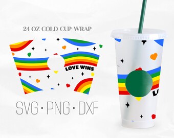 Pride Full Wrap Cup Svg, Love wins Svg, LGBTQ Pride cup, rainbow svg, Venti Cold Cup 24 Oz,Svg, Png, DXF files for Cricut