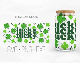 Lucky Can Glass Wrap, St. Patrick's Day Libbey Glass, 16oz Can Wrap, Svg, Png, DXF-bestanden voor Cricut