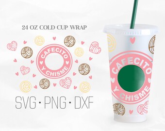 Cafecito Y Chisme Full Wrap Svg Cup, Concha Svg, Venti cold Cup 24 Oz, files for Cricut