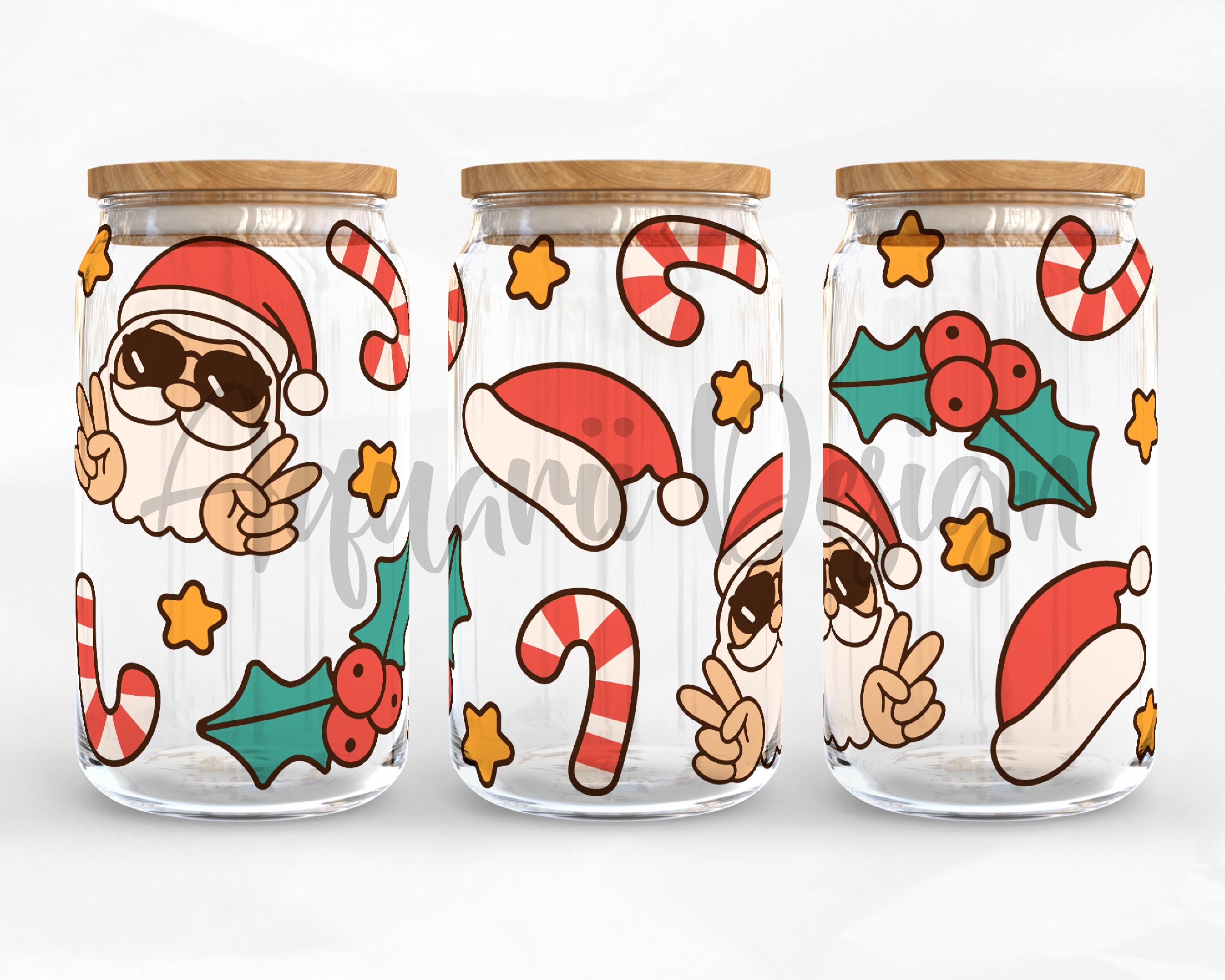 Santa Claus Can Glass Wrap, Retro Christmas Libbey Glass, 16oz Can Wrap ...