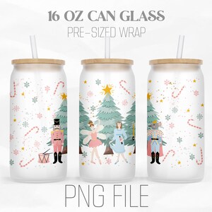 Rosa nötknäppare-burkplast png, nötter om julen png, rosa jul 16oz Libbey glasburk med sublimeringsdesign digital png-fil