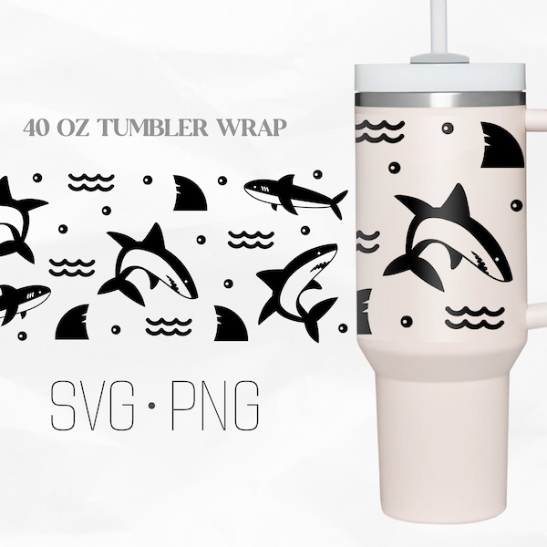 Shark Tumbler Wrap Svg, Ocean fish svg, 40 Oz Quencher Stanley Full Wrap, Svg, Png, files for Cricut