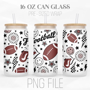 Game Day Can Wrap Png, Retro Football 16oz Libbey Glass Can Tumbler Sublimation Design Digital Png File