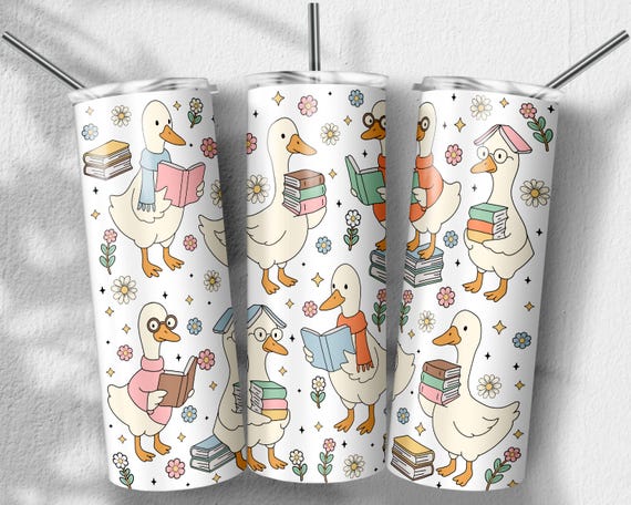 Bookish Goose Tumbler Png, Cute Teacher Reading png, Back to School Fall png, Floral Goose 20oz, Sublimation PNG File Digital Download