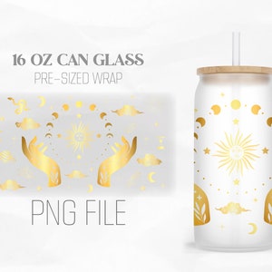 Vidro do zodíaco celestial pode embrulhar png, mão de bruxa mágica 16oz libbey vidro pode copo sublimação design digital arquivo png