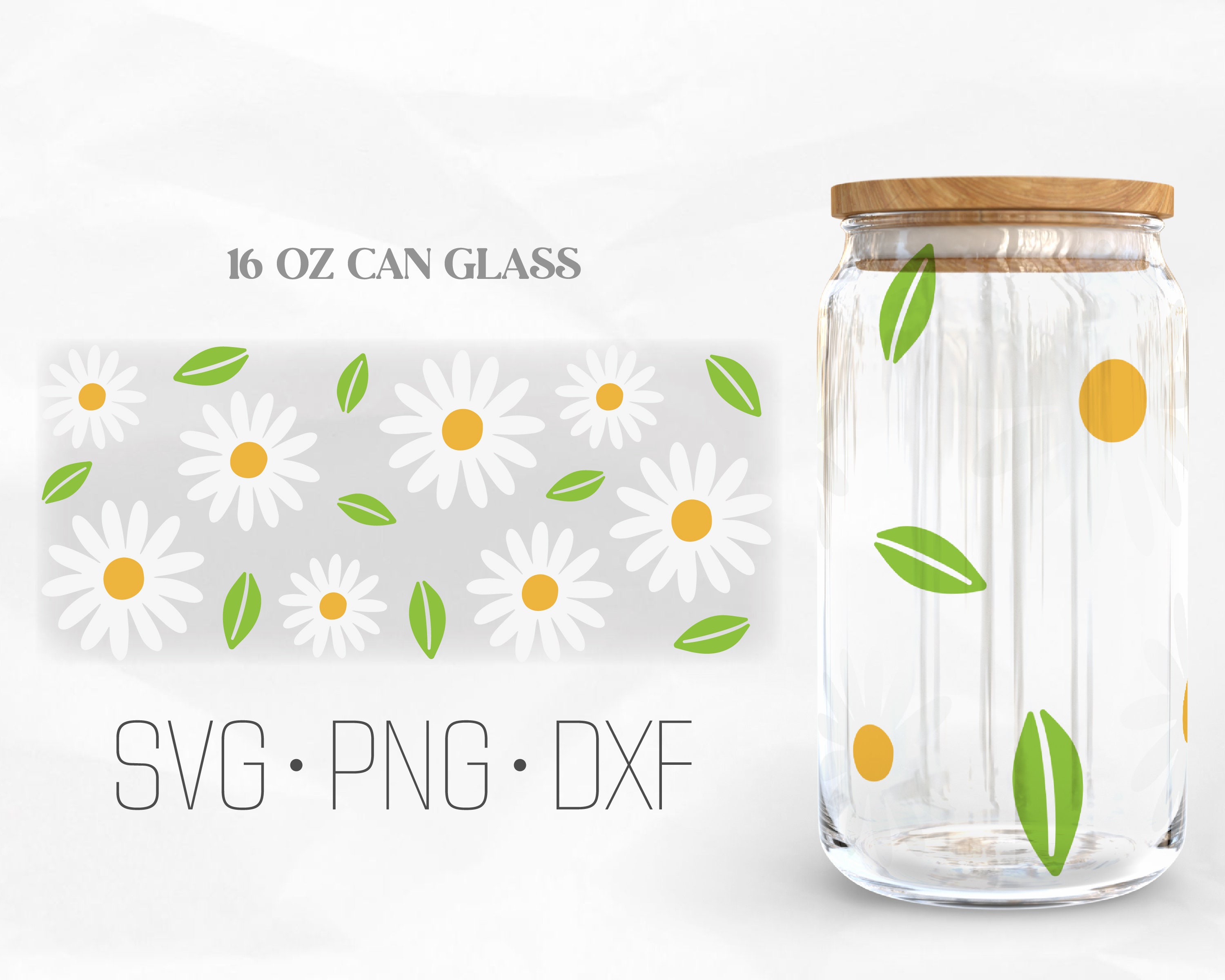 Daisy Can Glass Wrap Svg, Flower Libbey Glass Svg, Floral Wrap Svg ...
