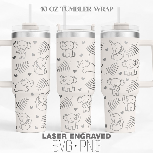 Baby Elephant Laser Engraved Tumbler Wrap Svg, Cute Animals svg, 40Oz Tumbler Wrap, Digital Download, Svg, Png File