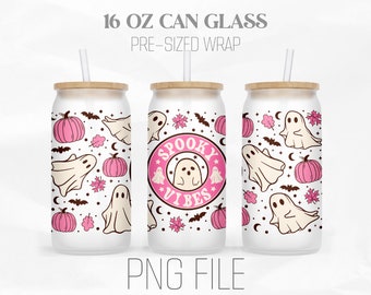 Spooky Vibes Can Wrap Png, Spooky Season png, Halloween 16oz Libbey Glass Can Tumbler Sublimation Design Digital Png File