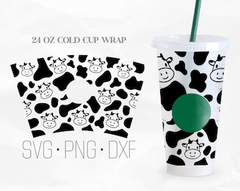 Cow Full Wrap Cup, Cow Print svg, Cow Head svg, animal print svg, Venti Cold Cup 24 Oz, Svg,Png, DXF files for Cricut