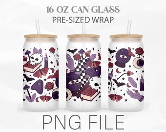 Retro Halloween puede envolver Png, Bruja Halloween, Bruja png, Boho halloween, 16oz Libbey Glass Can Tumbler Sublimation Design Digital Png File