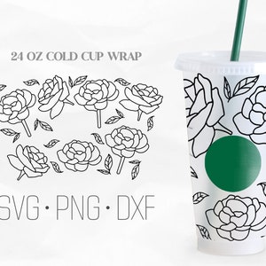 Peony Floral Full Wrap Svg, Flower svg, Floral svg, Venti Cold Cup 24 Oz, Svg, Png, DXF files for Cricut