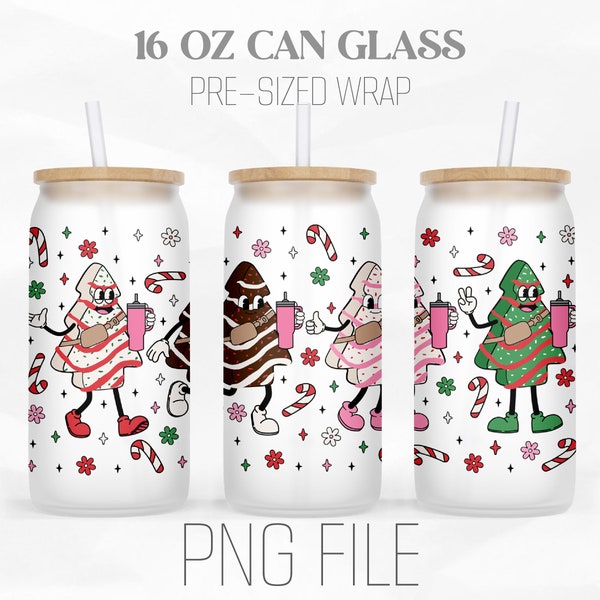 Christmas Tree Cake Can Wrap Png, Snack png, Funny Christmas png, Boojee 16oz Libbey Glass Can Tumbler Sublimation Design Digital Png File
