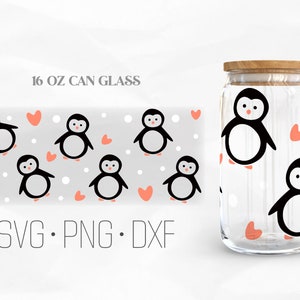 Los pingüinos pueden envolver vidrio SVG, copo de nieve Libbey vidrio svg, 16oz Libbey Wrap svg, svg, png, archivos DXF para Cricut