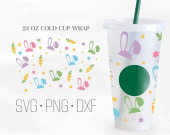 Feliz Páscoa Full Wrap Cup Svg, Easter Rabbit SVG, Full Wrap Easter SVG, Venti cold Cup 24 Oz, Svg, Png, arquivos DXF para Cricut