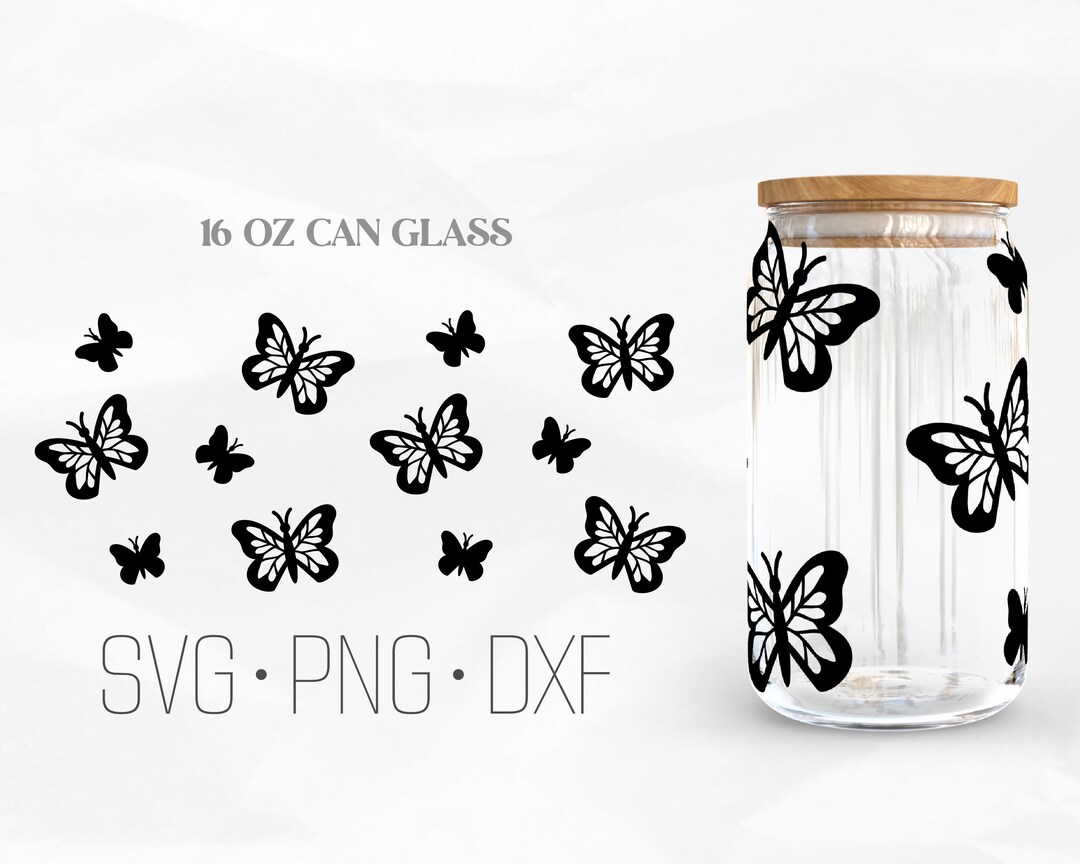 Butterfly Can Glass Wrap SVG, Can Glass Svg, 16oz Libbey Wrap Svg, Svg ...
